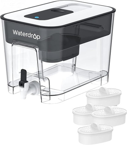 Waterdrop 40-Cup Large Water Filter Dispenser with 4 Filters, 200-Gallon Long-Life, for Home and Office, 5X Times Lifetime, Reduces Chlorine, PFOA/PFOS and More, BPA Free, Black