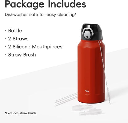 Konokyo FLOWPLAY 26oz Locking Push-Button Water Bottle with Silicone Spout,Leak-Proof,18/8 Stainless Steel Double-Wall Vacuum Insulated for Sports and Travel,BPA-Free,Red