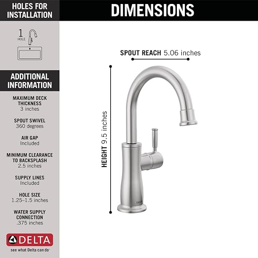 Delta Faucet Clarifi Under Sink Reverse Osmosis Water Filter System with Arctic Stainless Traditional Beverage Dispenser Faucet (Pack of 1)