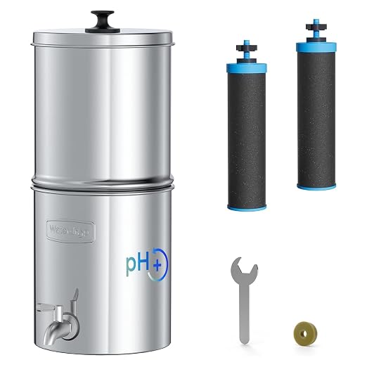 Waterdrop TK-AD Alkaline Gravity Water Filter System, Increase PH | Reduces Lead and Chlorine, with 2 Black Carbon Filters and Metal Spigot for Home, Camping, Travel, Emergencies, 2.25G