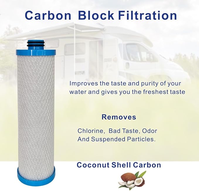 Replacement Water Filter For WaterPur™ rv model RCS/FR1 Housing, Activated Carbon Filtration with Double O-ring Seal Compatible with KW1 Cartridge, 1-Pack