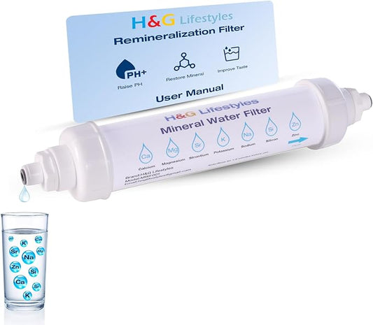 H&G Lifestyles Remineralization Filter,Mineral Water Filter 1,500 Gallons | Water Remineralizer for Reverse Osmosis with 1/4" Quick Connect Thread, Restore Essential Minerals for RO Water System