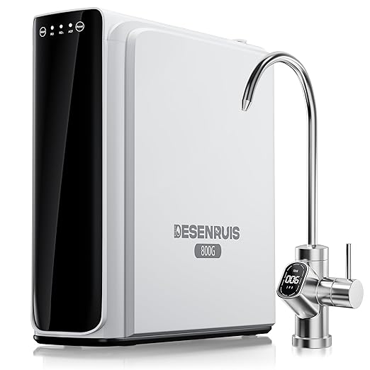 DESENRUIS Reverse Osmosis System, Dual RO Water Filter, 800 GPD Fast Flow, 3:1 Pure to Drain, Tankless Under Sink RO System, Reduce PFAS & TDS, Smart LED Faucet