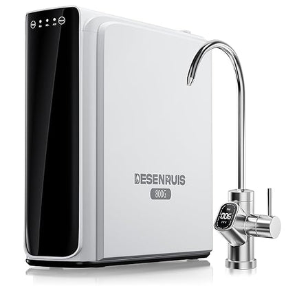 DESENRUIS Reverse Osmosis System, Dual RO Water Filter, 800 GPD Fast Flow, 3:1 Pure to Drain, Tankless Under Sink RO System, Reduce PFAS & TDS, Smart LED Faucet