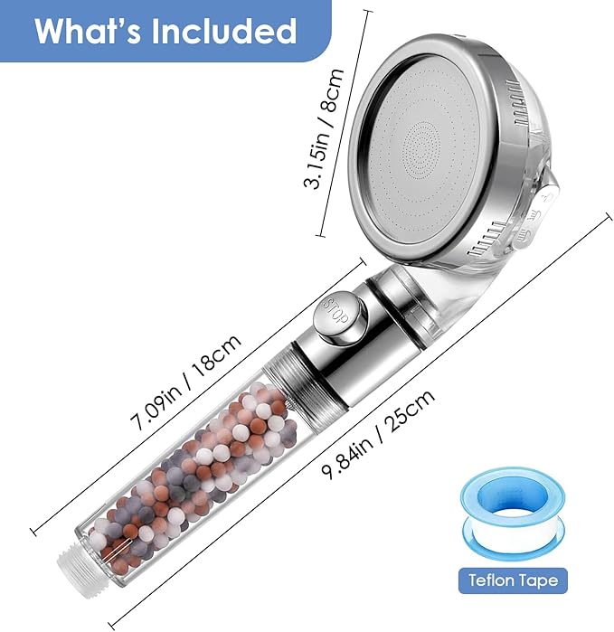 Vacto High Pressure Handheld Shower Head with Filter, Hard Water Softener Water Purifying Filtered Showerheads with Filter Beads, Shower Head Kits (No Hose and Bracket)