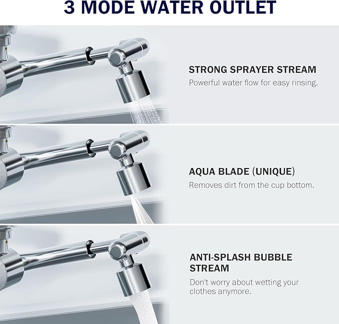 Frizzlife Water Filter for Sink Faucet Extender with Extension, NSF/ANSI 372, 9pcs Filters Reduce 99% Chlorine, 1080° Rotating Brass Tap Filter, 3 Modes Attachment for kitchen/Bathroom, FF1080-EX