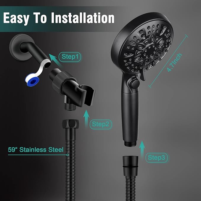 INAVAMZ Filtered Shower Head with Handheld, 9 Spray Modes 2.5GPM High Pressure Showerhead with ON OFF Pause Switch, 15 Stage Water Softener Filter for Hard Water Remove Chlorine and Harmful Substances