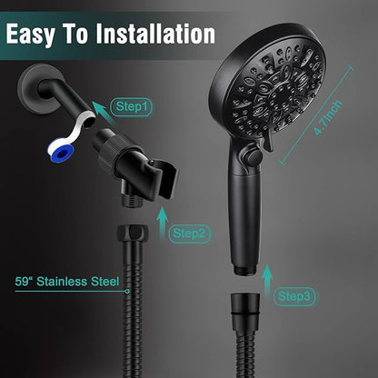 INAVAMZ Filtered Shower Head with Handheld, 9 Spray Modes 2.5GPM High Pressure Showerhead with ON OFF Pause Switch, 15 Stage Water Softener Filter for Hard Water Remove Chlorine and Harmful Substances
