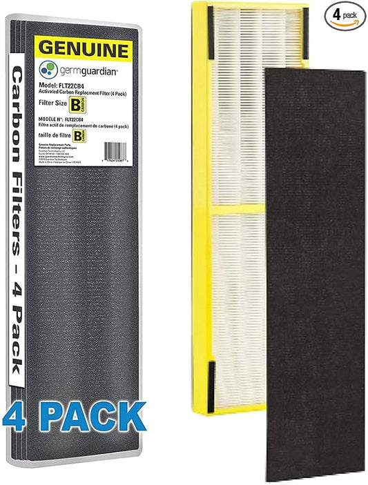 Guardian Technologies GermGuardian Air Purifier GENUINE Carbon Filter 4-Pack with Germ Guardian FLT4825 HEPA GENUINE Air Purifier Replacement Filter