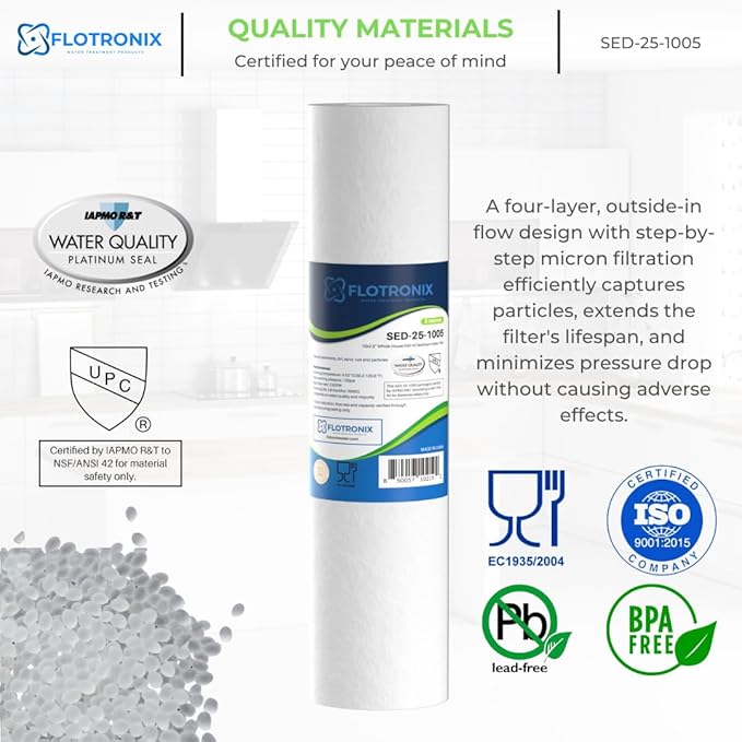 Flotronix 5 Micron 2.5" x 10" Sediment Whole House Water Filter Compatible to GE FXUSC Water System (2 Pack)