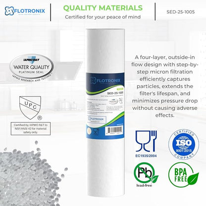 Flotronix 5 Micron 2.5" x 10" Sediment Whole House Water Filter Compatible to GE FXUSC Water System (2 Pack)