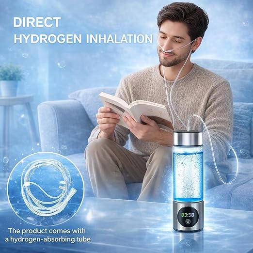 Upgrade Hydrogen Water Bottle, 16oz / 460ml Hydrogen Water Generator with SPE/PEM Tech, 5000PPB in 5 Min, Borosilicate Glass with LED Display, Rechargeable Leak-Proof Bottle for Gym, Office &Daily Use