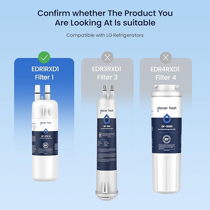 GLACIER FRESH EDR1RXD1 Refrigerator Water Filter Compatible with W10295370A, EDR1RXD1, WHR1RXD1, KAD1RXD1, Filter 1, W10295370, P4RFWB, P8RFWB2L, 46-9930, 46-9081 Refrigerator Water Filter,3 Pack