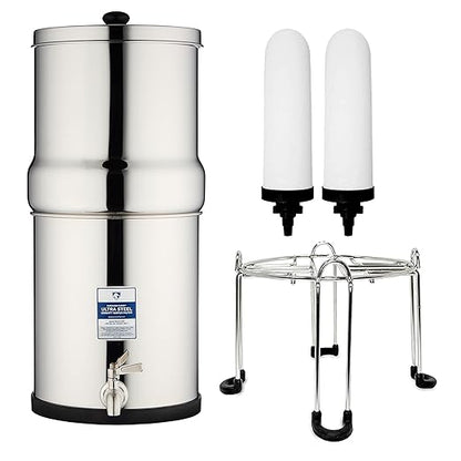 Survivor Filter Ultra Gravity Water Filter System - Stainless Steel Countertop Gravity Fed Water Filter with Stand, 2.25 Gallon, for Home and Outdoors - Removes Bacteria, Viruses, and Parasites