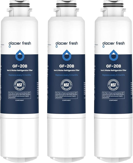 GLACIER FRESH DA29-00020B Refrigerator Water Filter Compatible with Samsung DA29-00020A/B, DA29-00020B-1, HAF-CIN/EXP, 46-9101, RF4267HARS For French Door Fridge Kitchen (3 PACK)