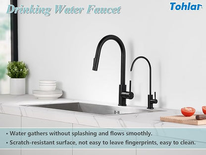 Tohlar Drinking Water Faucet for Kitchen Sink, Black Filtered Water Faucets Lead-Free Reverse Osmosis Faucet Water Filtration System 304 Stainless Steel, Matte Black Finish