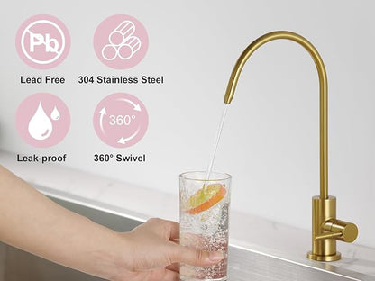 Tohlar Drinking Water Faucet for Kitchen Sink, Gold Filtered Water Faucets Lead-Free Reverse Osmosis Tap Water Filtration System 304 Stainless Steel, Brushed Gold Finish