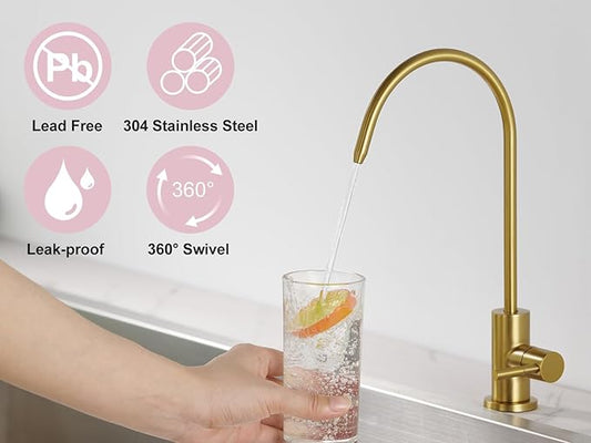 Tohlar Drinking Water Faucet for Kitchen Sink, Gold Filtered Water Faucets Lead-Free Reverse Osmosis Tap Water Filtration System 304 Stainless Steel, Brushed Gold Finish