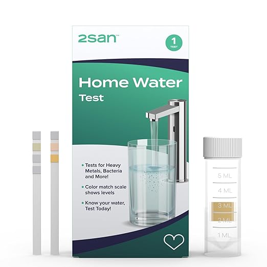 2San Home Water Test, 8-in-1 Water Testing for Bacteria, Lead, Iron, Copper, pH, Chlorine, Hardness, Nitrites, Easy At-Home Use for Tap & Well Water, Fast, Reliable Results Without a Lab