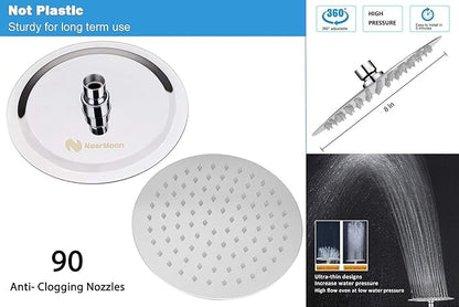 NearMoon Shower Head and 15 Stage Shower Filter Combo, High Pressure Filtered Shower for Hard Water, Improves the Condition of Your Skin, Hair (8 Inch, Chrome)