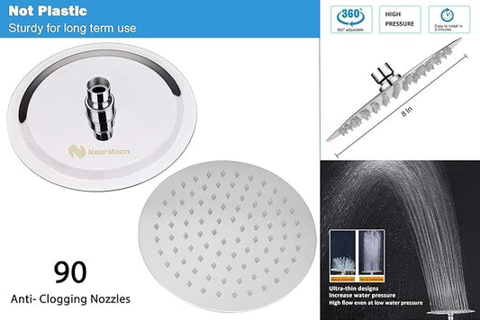 NearMoon Shower Head and 15 Stage Shower Filter Combo, High Pressure Filtered Shower for Hard Water, Improves the Condition of Your Skin, Hair (8 Inch, Chrome)