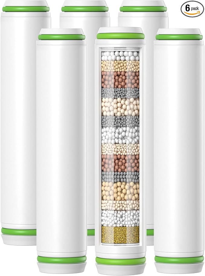 Shower Filter Compatible with PWERAN Handheld Shower Head, 9 Stage Replacement Filters for Hard Water, High Efficiency Filtrat-ion for Chlorine and Harmful Substances, 6 Pack