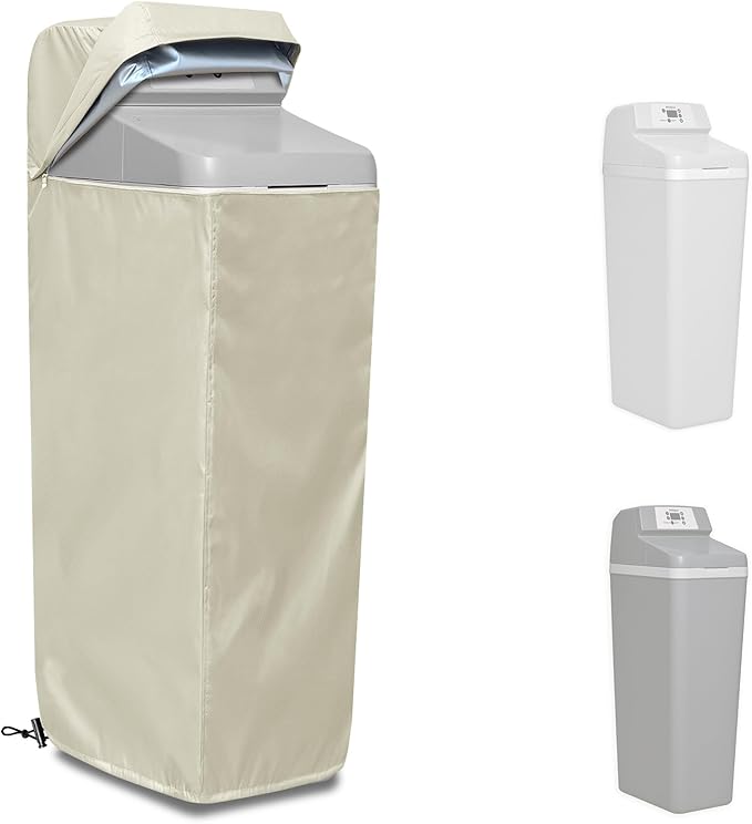 Water Softener Cover for WHES30E/WHES40E Grain Softener, Openable top Easy to use Removal-free installation for UV Dust protection of Water Softener Housings Outdoor or indoor (Beige)
