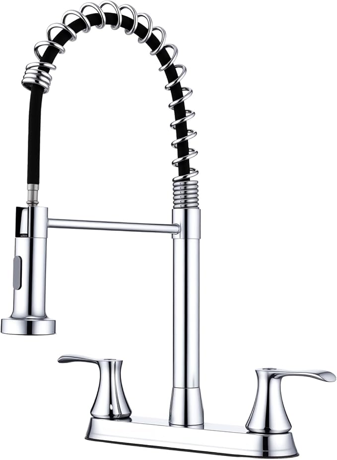 HOMELODY 2 Handles Kitchen Faucet with Pull Down Sprayer for 3 Hole Sink, 360° Rotating Spout Commercial 2 Handle Stainless Steel Kitchen Faucets with Deck Plate Chrome