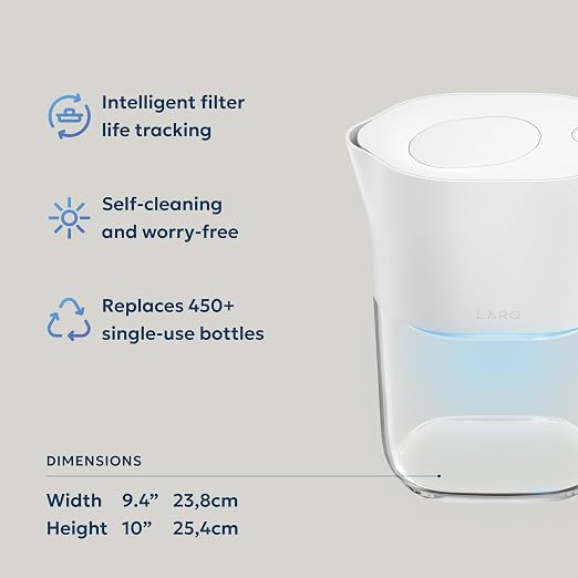 LARQ PureVis 3-in-1 Water Pitcher – Purifier, Filter & Tracking, 8-Cup Water Purifier Pitcher with Advanced Filter for Clean & Crisp Water – Removes Chlorine, PFAS, Lead & More – Pure White
