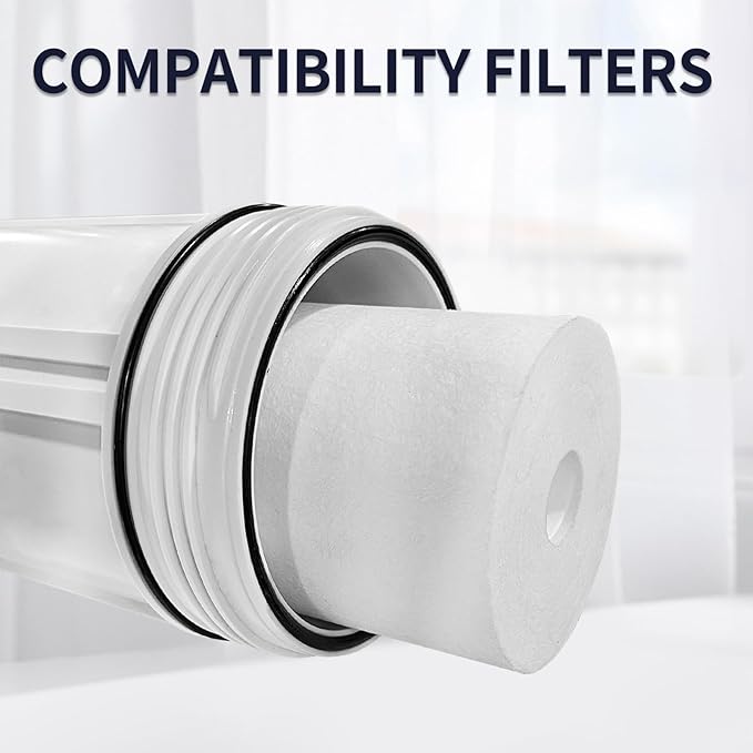 Whole House Water Filtration System, 7.09” x 13.39” Sediment Pre-Filter, PP Cotton Cartridge, Large White Housing for Well & City Water