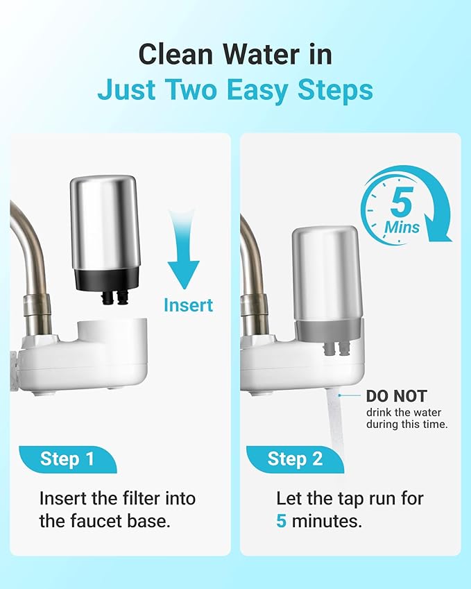 AQUA CREST 7027S Faucet Water Filter, Replacement for Brita® Filter, Brita® 36311 On Tap Water Filtration System, FR-200, FF-100, 100 Gallons, Chrome, 2 Pack