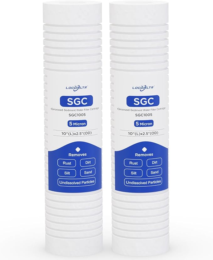 5 Micron 10" x 2.5" PP Grooved Sediment Water Filter Cartridge, 2 Pack | Whole House Water Filter Replacement for AP110, WHKF-GD05, AO-WH-PREV-R2, 4WH-STDGR-F02, SGC-25-1005, CFS110, FPMBG-5-975