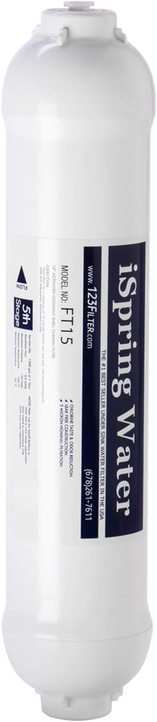 iSpring Greatwell Reverse Osmosis Membrane 75 GPD 11.75” X 1.75”, MC7 & FT15 5th Stage Inline Post Carbon Filter Replacement Cartridge, 1 Count (Pack of 1), White