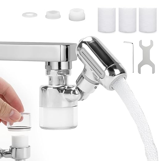 Sink Water Filter Faucet, 360 ° Rotating Kitchen Faucet Water Purifier, Bathroom Faucet Filter Removes Chlorine Fluoride Heavy Metals Hard Water for Home, Kitchen & Bathroom