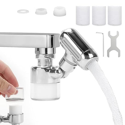 Sink Water Filter Faucet, 360 ° Rotating Kitchen Faucet Water Purifier, Bathroom Faucet Filter Removes Chlorine Fluoride Heavy Metals Hard Water for Home, Kitchen & Bathroom