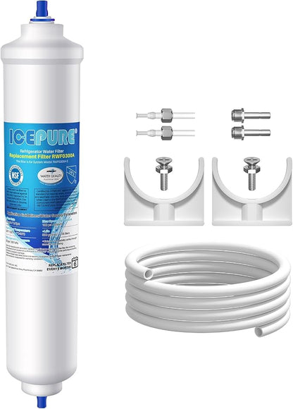 ICEPURE Inline Water Filter for Refrigerator and Ice Maker with 1/4-Inch Direct Connect Fittings, NSF Certified Drinking Water Filtration System for RV, RO System, Reduces Chlorine, Taste&Odor, 1PACK