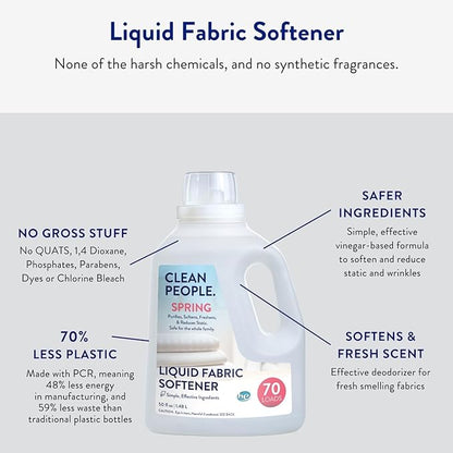 The Clean People Liquid Fabric Softener - Softens & Removes Static Cling - Vegan (50 Fl Oz, Spring)