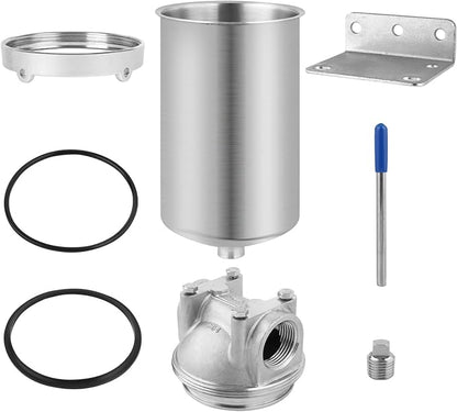 Amwater NSF/ANSI 42 Stainless Steel Whole House Water Filter Housing, 5" x 2.5" Sediment Water Filter System for Heavy Duty, Well & City Water, 3/4" NPT Port, Drain Valve Style C(Square Head)