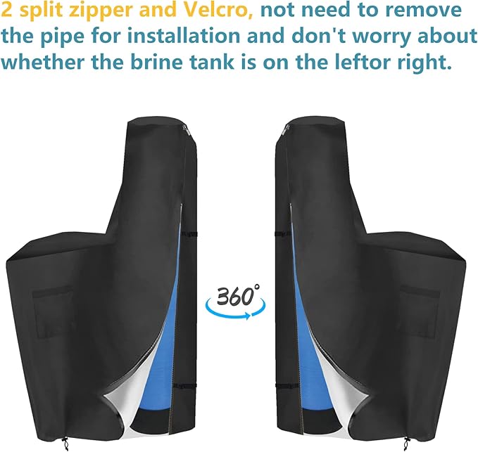 Bitubi Water Softener Cover with Split Zipper,Outdoor Water Softener Brine Tank Cover,Waterproof Anti-UV(64" H x 40" W x 16" D, Black) All Weather Protection