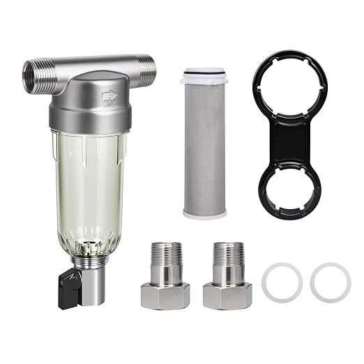304 Stainless Steel 40 Micron Spin Down Water Filter, Whole House Spin Down Sediment Water Filter, Reusable Flushable Pre-Filtration System, 1" MNPT + 3/4" FNPT+3/4MNPT, BPA Free