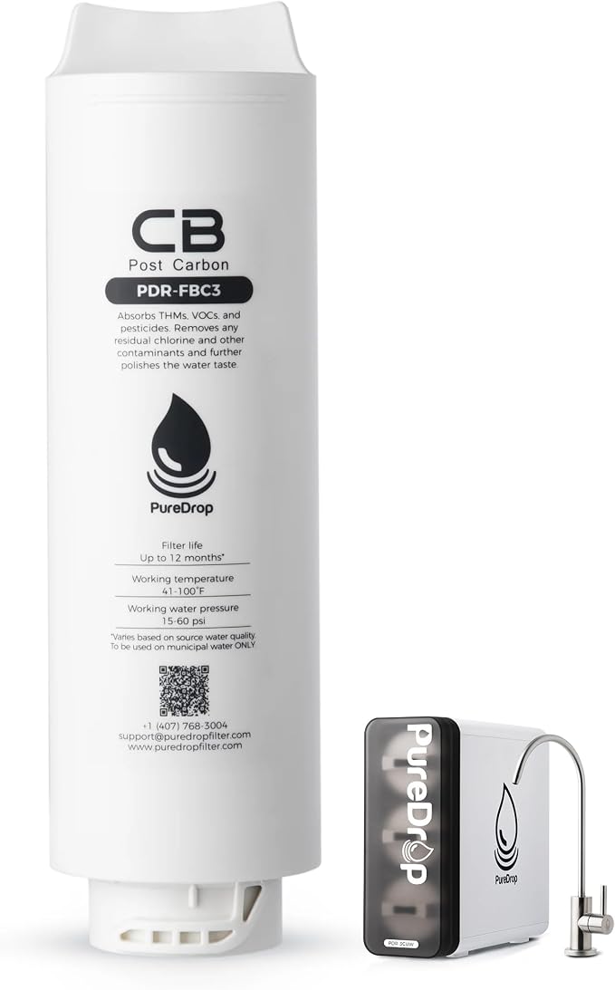 PureDrop PDR-FBC3 Post Carbon Replacement Filter Cartridge for PDR-3CUW Ultra-Filtration Under Sink Water Filter System