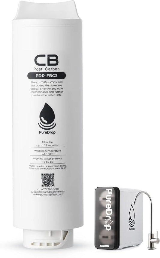 PureDrop PDR-FBC3 Post Carbon Replacement Filter Cartridge for PDR-3CUW Ultra-Filtration Under Sink Water Filter System