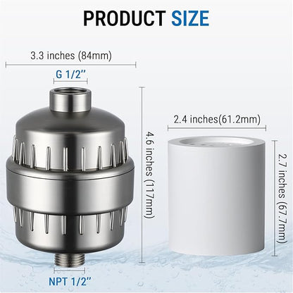G-Promise 16 Stage Shower Filter For Hard Water, Reduces Chlorine and Fluoride, Improves Dry Skin, Universal With G1/2" Threads Design, Comes With a Replacement Cartridge (Brushed Nickel)