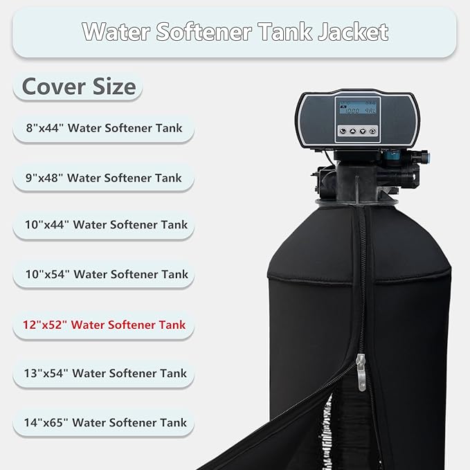 12x52 Inch Water Softener Tank Jacket - Insulated 3.5mm Neoprene Slip Sleeve to Prevent Sweating, Heavy-Duty Outdoor Water Softener Cover, Black