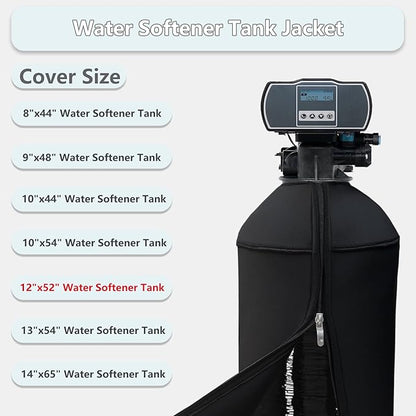 12x52 Inch Water Softener Tank Jacket - Insulated 3.5mm Neoprene Slip Sleeve to Prevent Sweating, Heavy-Duty Outdoor Water Softener Cover, Black