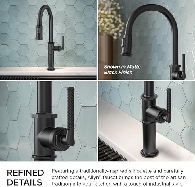 KRAUS Allyn Traditional Industrial Pull-Down Single Handle Kitchen Faucet in Brushed Gold, KPF- 4100BG