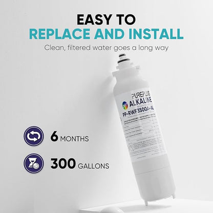PUREPLUS Alkaline Replacement for ADQ73613401, LG® LT800P®, LT800PC, ADQ736134, ADQ73613402, LSXS26326S, LSXS26366S, LSXS26366D, 46-9490, Refrigerator Water Filter and LT120F® Air Filter, 3Pack
