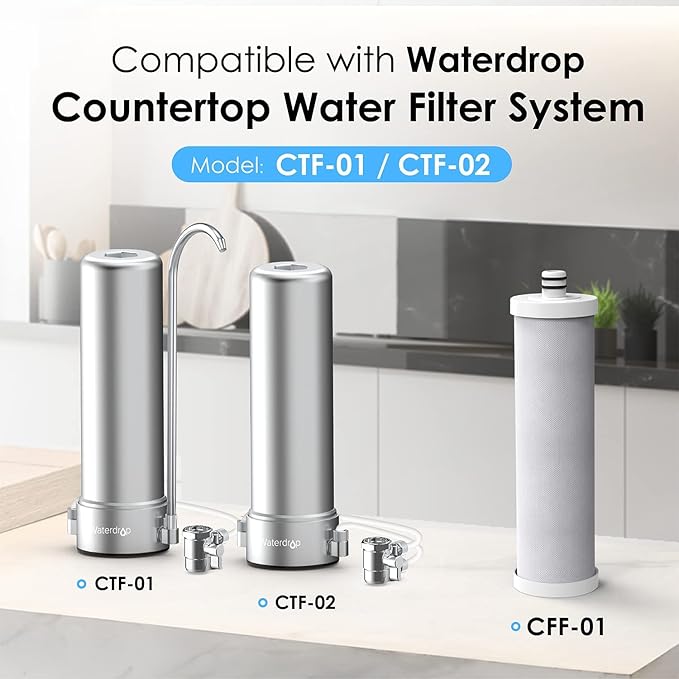 Waterdrop CFF-01 Water Filter Replacement for Waterdrop WD-CTF-01/CTF-02, NSF/ANSI 42&372 Certified, 5-stage Water Filter, Reduces Heavy Metals, Bad Taste and Up to 99% of Chlorine, 2 Pack