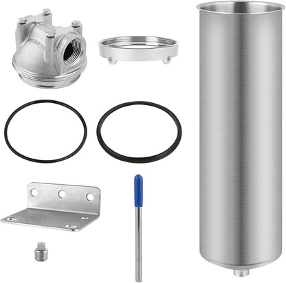 Amwater NSF/ANSI 42 Stainless Steel Whole House Water Filter Housing, 10" x 2.5" Sediment Water Filter System for Heavy Duty, Well & City Water, 1" NPT Port, Drain Valve Style C(Square Head)