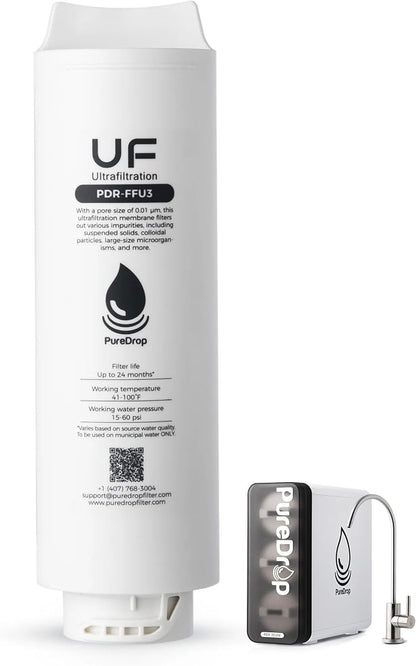 PureDrop PDR-FFU3 0.01μm Ultra-Filtration Membrane Replacement Filter Cartridge for PDR-3CUW Under Sink Water Filter System